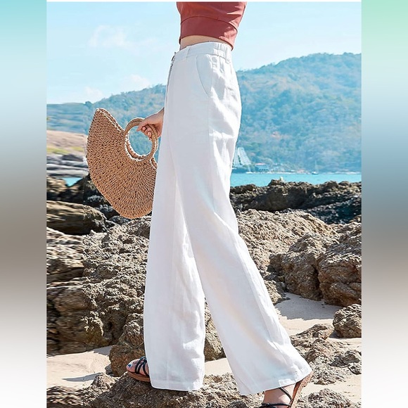 NWT Casual High Waisted Wide Leg Pants Button Up Straight Leg Trousers SZ M - Picture 5 of 6